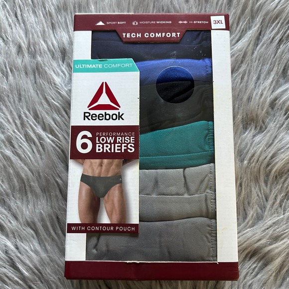 Reebok Low Rise Briefs Mens Size 3XL Underwear 6 Pack Comfort Moisture Wicking - Picture 1 of 5